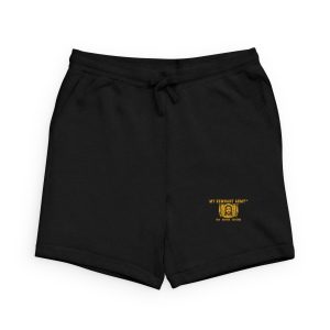 Casual Black Fleece Sweatshorts — Small Gold 'My Remnant Army' Badge