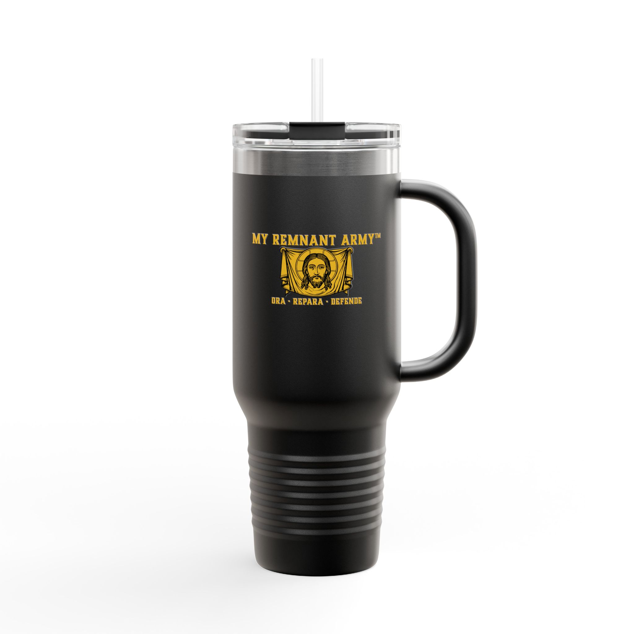 40oz Insulated Travel Mug — “My Remnant Army”/"Deus Vult!" Catholic Faith Tumbler
