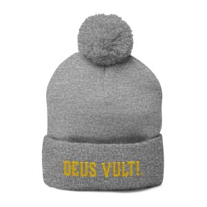 Deus Vult Embroidered Pom-Pom Beanie — Crusader Knit Cap
