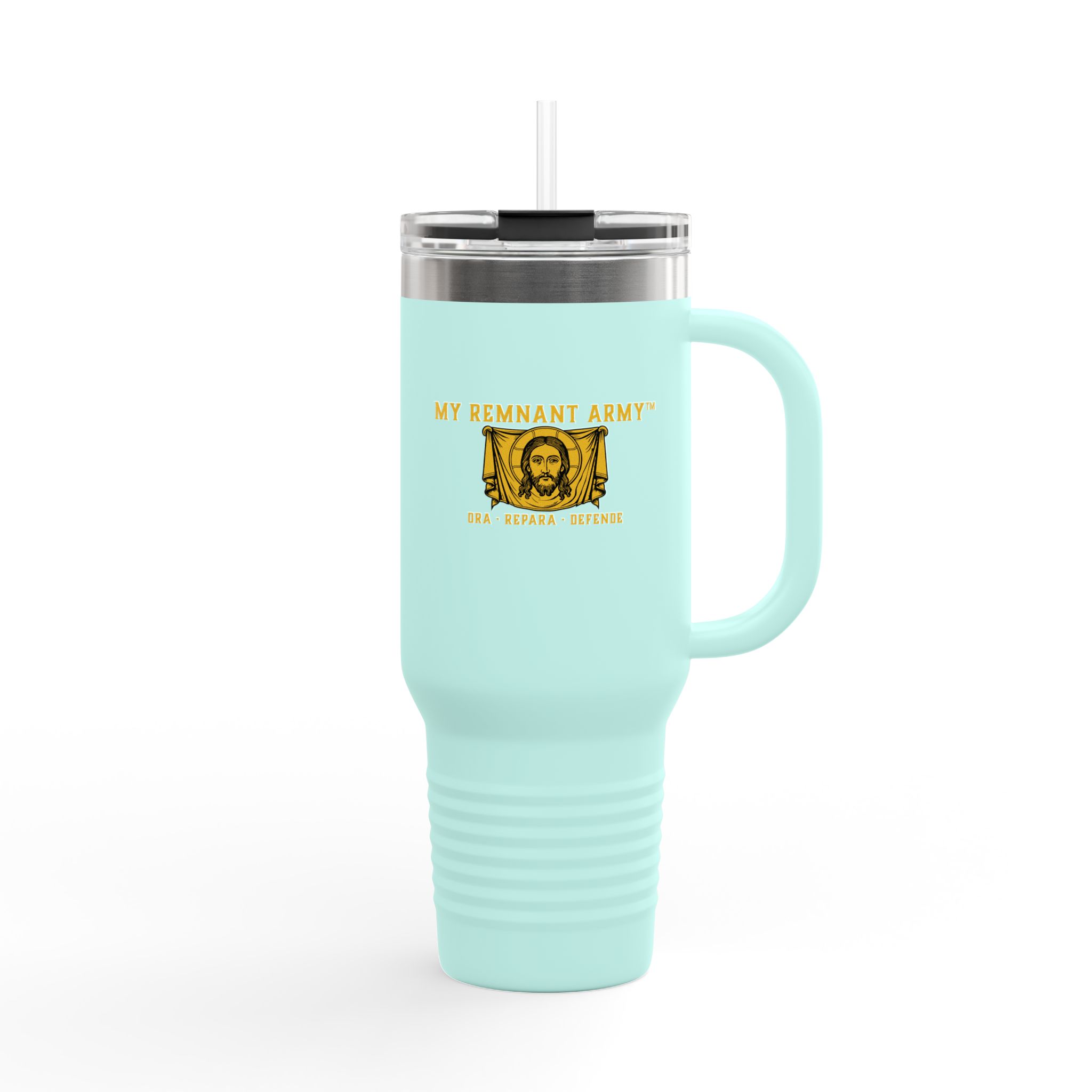 40oz Insulated Travel Mug — “My Remnant Army”/"Deus Vult!" Catholic Faith Tumbler - Image 22