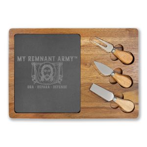 Engraved Charcuterie Board with Slate & 3 Cheese Knives – "My Remnant Army" Design