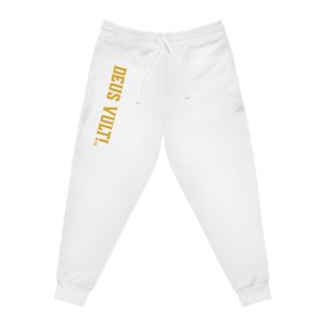 Deus Vult Athletic Joggers — Gold Vertical Text Casual Sweatpants